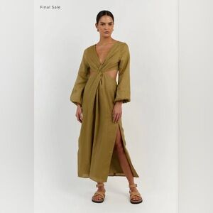 DISSH TINA OLIVE LINEN MIDI
